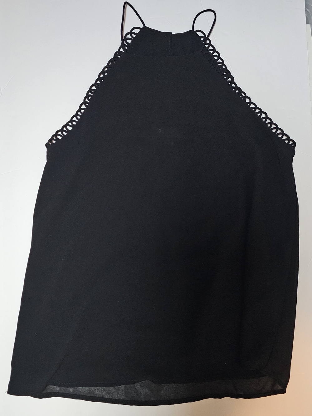 Women's Black Halter Camisole with Loop-Trim Detail